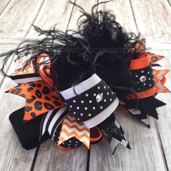 Over the Top Stacked Hair Bow Black and Orange Big Boutique Bow Halloween