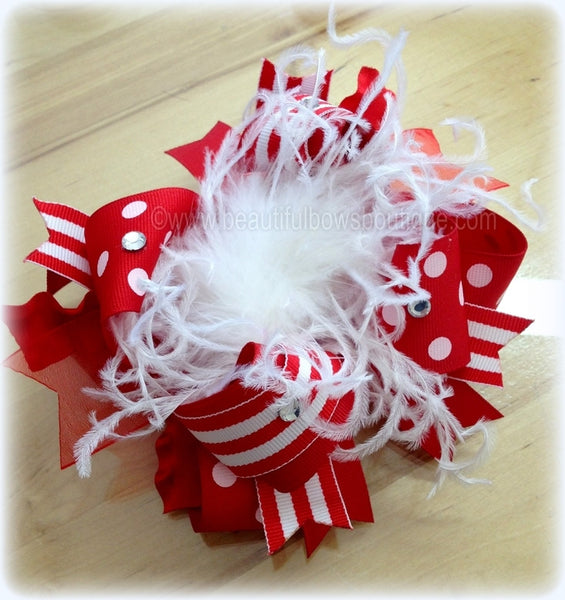 Red White Stripes Over the Top Hair Bow or Baby Headband