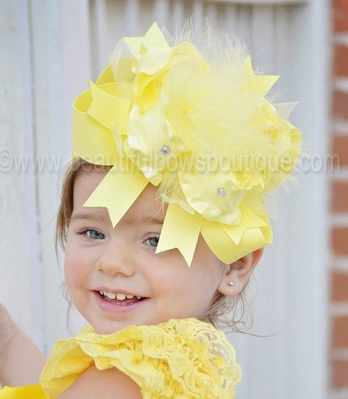 Boutique Pastel Yellow Hair Bow Baby Headband