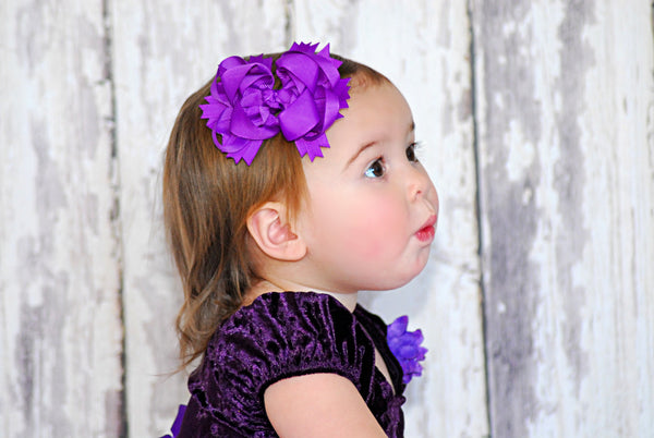 Dainty Purple Layered Girls Hair Bow Clip or Headband Set