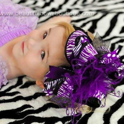 Girls Big Purple Zebra Over the Top Hair Bow Clip or Headband