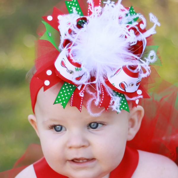 Over the Top Christmas Santa Hat Tulle Girls Hair Bow Clip or Headband