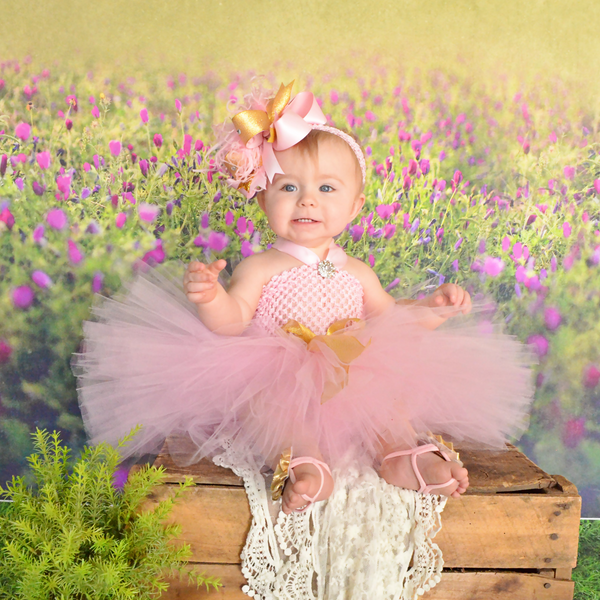 Pink and Gold 1st Birthday Dress and Hair Bow