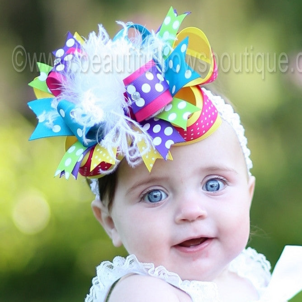 Big Boutique Rainbow Hair Bow Clip, Over the Top Baby Headband