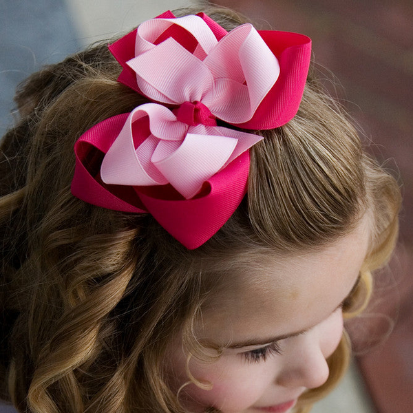 Two Tone Layered Pink Boutique Hair Bow Clip-CUSTOM COLOR