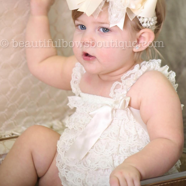 Ivory Petti Lace Romper,Lace Romper Ivory, Ruffle Lace Baby Clothes, Ivory Baby Romper