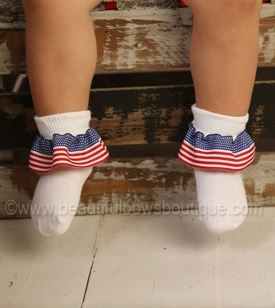 Flag Baby Socks,Patriotic Ribbon Ruffle Socks,Red White Blue Baby Socks,Frilly Socks,Baby Ribbon Socks,Frilly Baby Socks,4th of July Socks