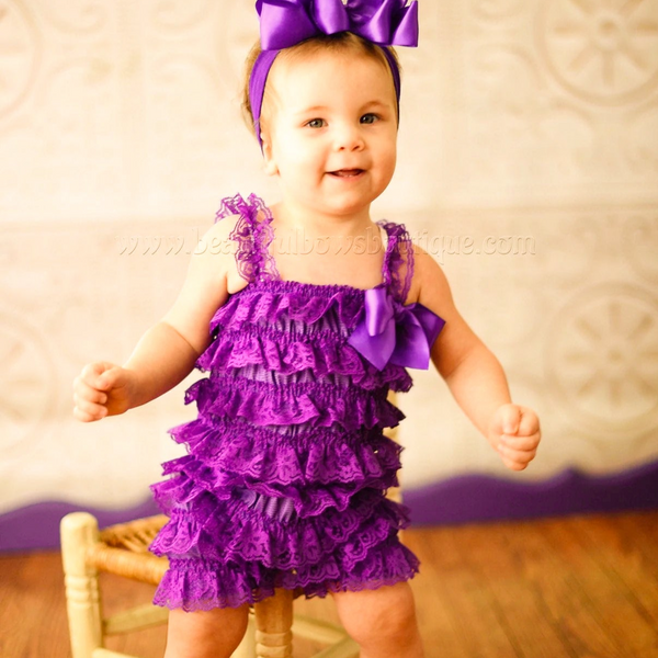 Purple Lace Romper,Petti Lace Romper Purple,Ruffle Plum Baby Romper