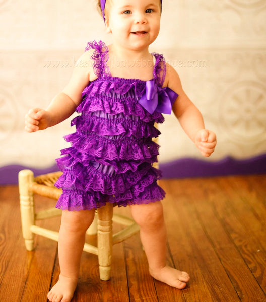 Purple Lace Romper,Petti Lace Romper Purple,Ruffle Plum Baby Romper