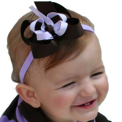 Dainty Brown & Lavender Girls Hair Bow Clip or Headband