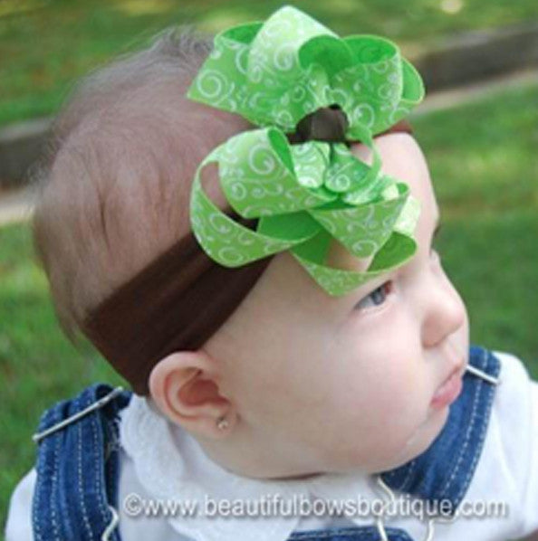 Dainty Lemongrass Green Swirls Girls Hair Bow Clip or Headband