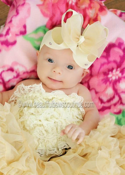 Elegant Sheer Ivory Bling Infant Baby Bow Headband
