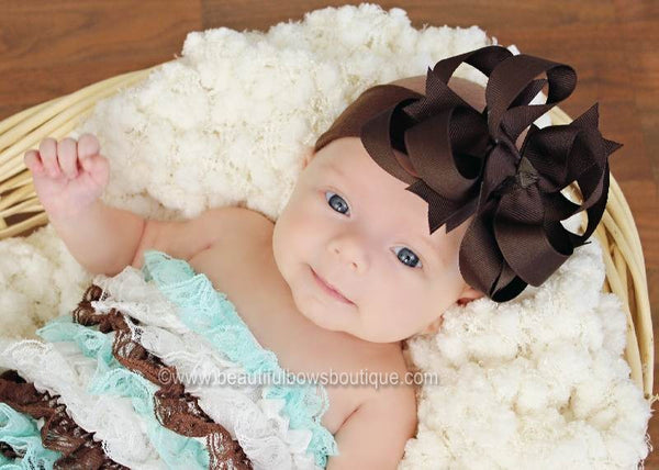 Boutique Brown Stacked Infant Bow Headband - CHOOSE COLOR