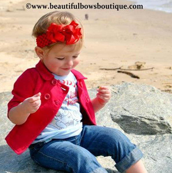 Dainty Red Layered Girls Hair Bow Clip or Headband Set