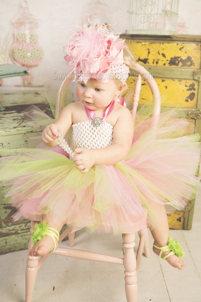 Lime Green Chiffon Fabric Flower Barefoot Baby Sandals