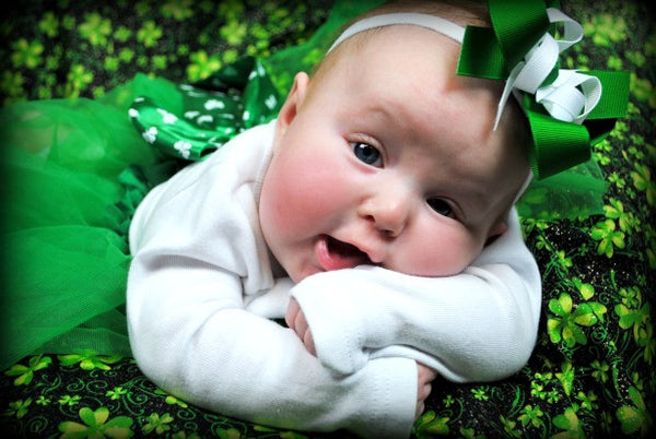 Small Green and White Hair Bow Clip or Baby Headband