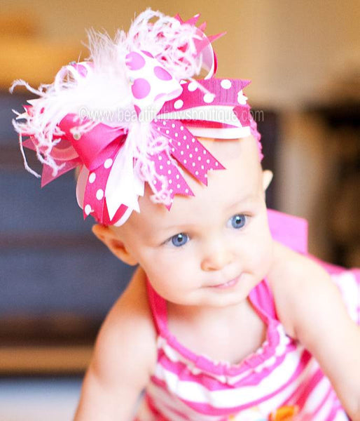 OTT Shocking Hot Pink White Baby Toddler Headband
