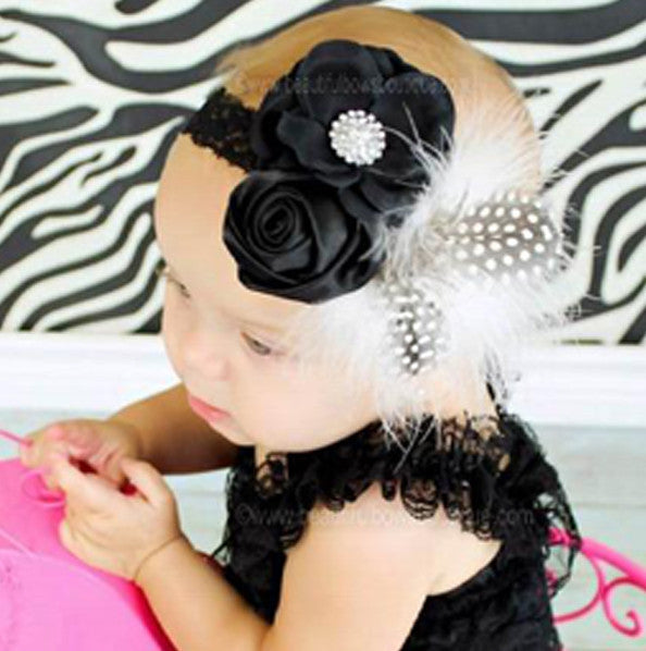 Elegant Black Ivory Off White Infant Baby Vintage Headband