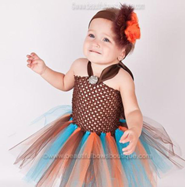 Fall Tutu Dress Orange Brown Turquoise for Toddler Newborn
