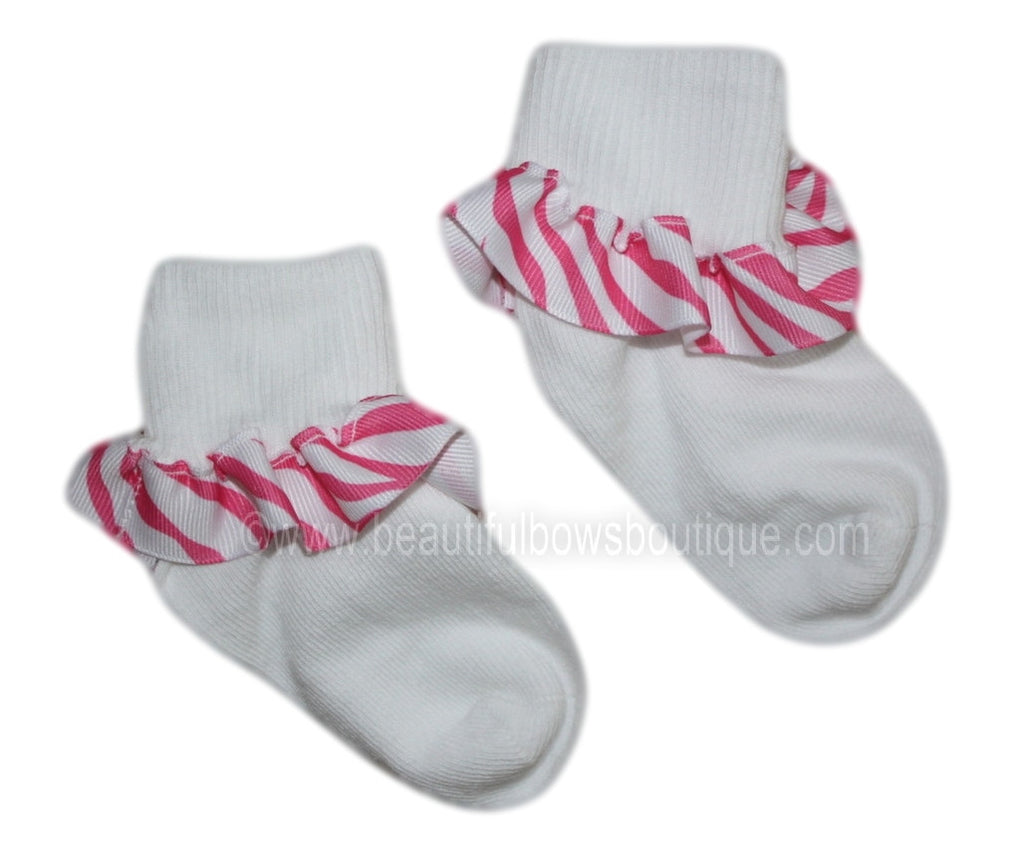 Hot Pink and White Zebra Ribbon Ruffle Socks