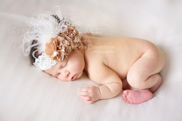 Elegant Ivory Nude Newborn Infant Vintage Headband