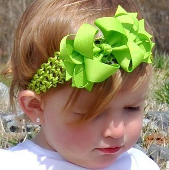 Dainty Lime Green Layered Girls Hair Bow Clip or Headband Set