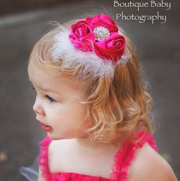 Infants Sweet Rose Hot Pink White Vintage Flower Headband