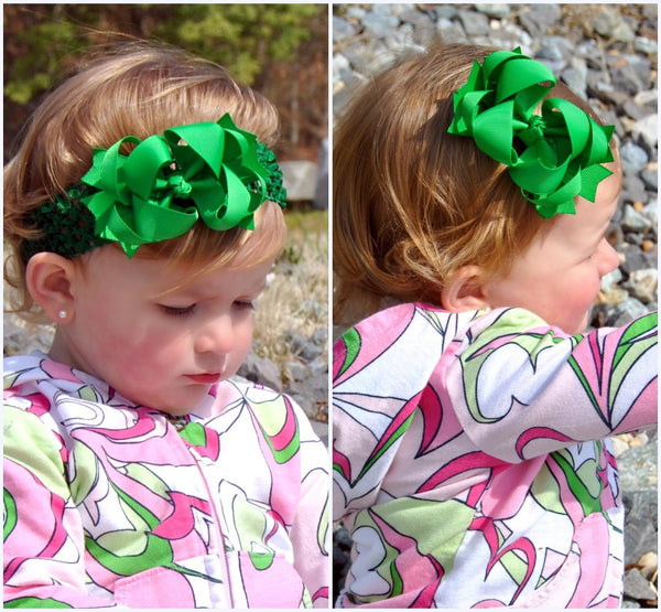 Dainty Emerald Green Layered Girls Hair Bow Clip or Headband Set