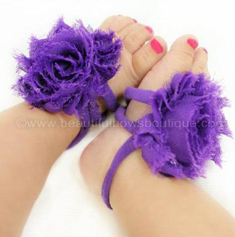 Purple Chiffon Fabric Flower Barefoot Baby Sandals