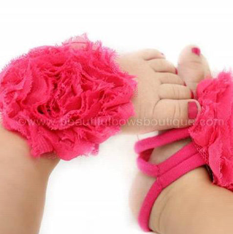 Shocking Pink Chiffon Fabric Flower Barefoot Baby Sandals