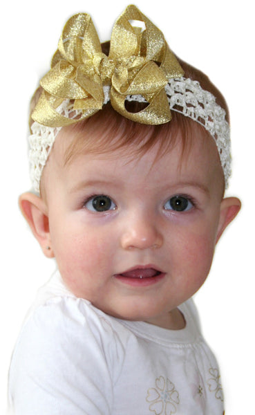 Fancy Metallic Gold Infant Baby Bow Headband