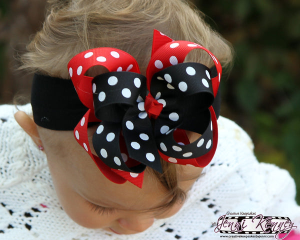 Red and Black Polka Dot Girls Hair Bow Clip or Headband
