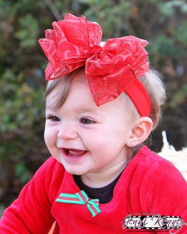 Large Red Sparkle Christmas Hair Bow or Baby Headband