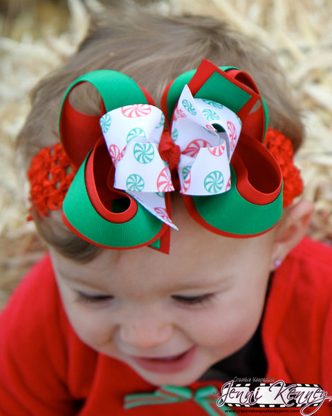Christmas Candy Girls Hair Bow Clip or Infant Headband