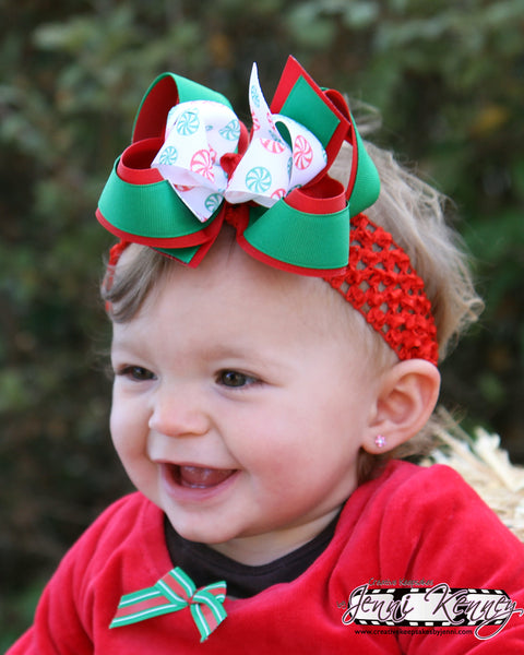 Christmas Candy Girls Hair Bow Clip or Infant Headband
