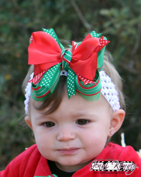 Christmas Red and Green Girls Hair Bow Clip or Headband