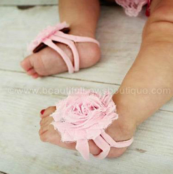 Light Pink Chiffon Fabric Flower Barefoot Baby Sandals