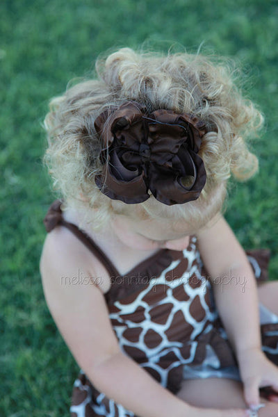 Large Brown Ruffle Hair Bow Baby Girl Headband