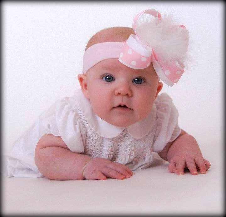 Big Pink White Polka Dot Feather Baby Head Wrap