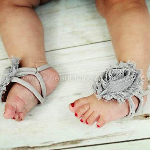 Light Grey Chiffon Fabric Flower Barefoot Baby Sandals