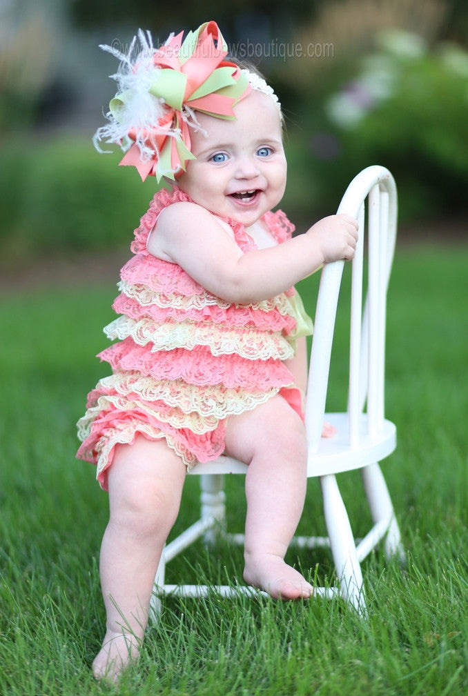 Girls Coral and Mint Green Baby Romper