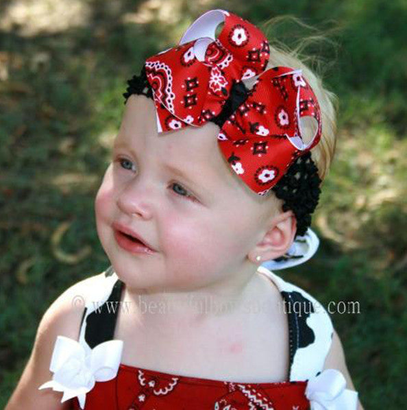 Girls Red Bandana Hair Bow Clip or Baby Headband