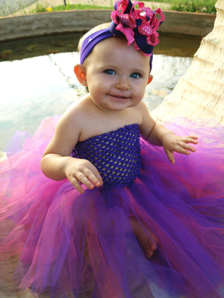 Purple and Hot Pink Crochet Tutu Dress for Infants and Girls
