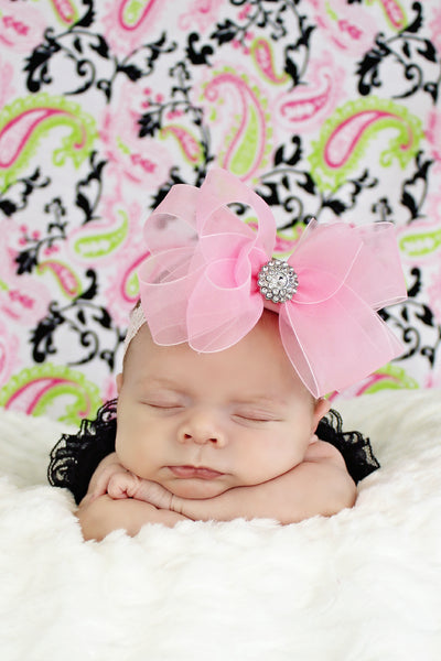 Fancy Pink Organza Newborn Baby Girl Headband