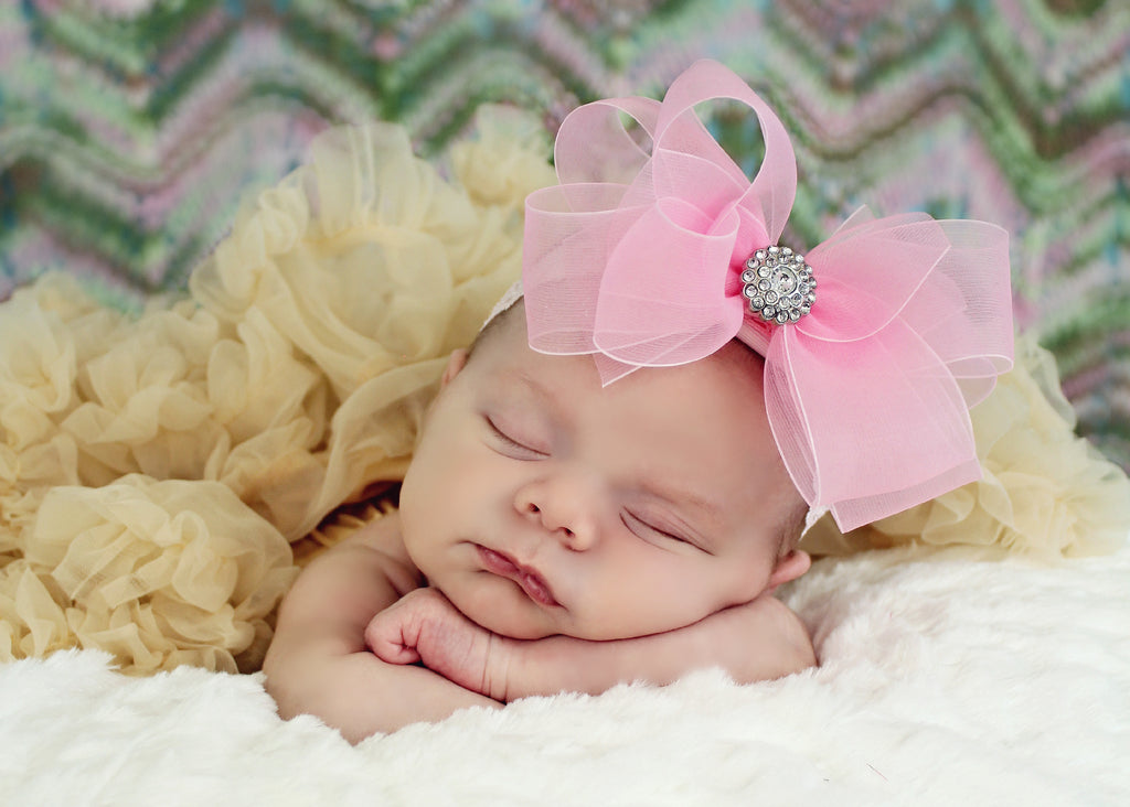 Fancy Pink Organza Newborn Baby Girl Headband