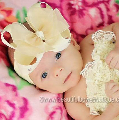 Baby Girl Cream Hair Bow Clip or Headband-CHOOSE COLOR
