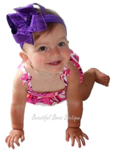 Girls Purple Shimmer Baby Hair Bow Headband- CUSTOM