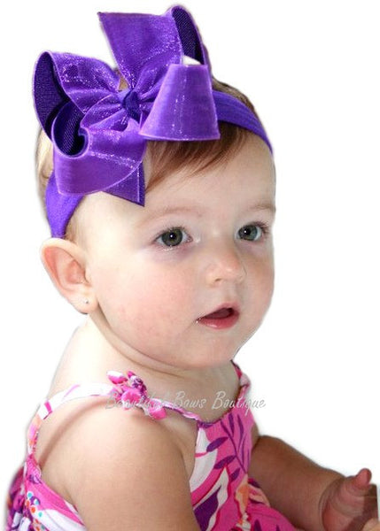 Girls Purple Shimmer Baby Hair Bow Headband- CUSTOM