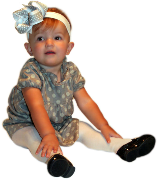 White and Gray Swiss Dot Girls Hair Bow Clip or Headband