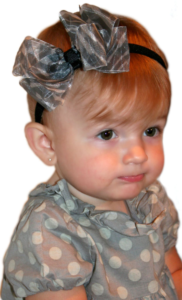 Dainty Organza Zebra Bow Headband Infant Baby